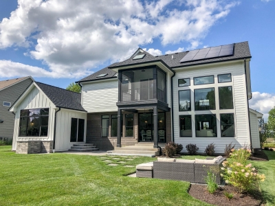 Back Elevation with installed solar array - DJK Parker IV Eco-Smart Zero Energy Ready Model Home in Plainfield, IL